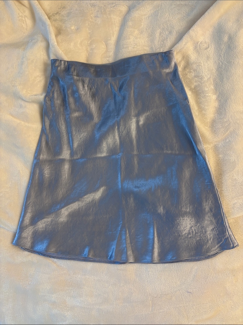Aritzia Babaton Satin A-Line Mini Skirt in Light Blue-Grey-Silver